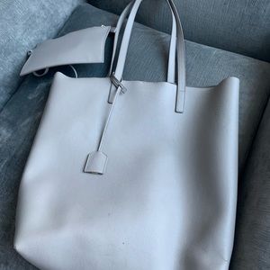 Saint Laurent North South Grey tote bag with pouch